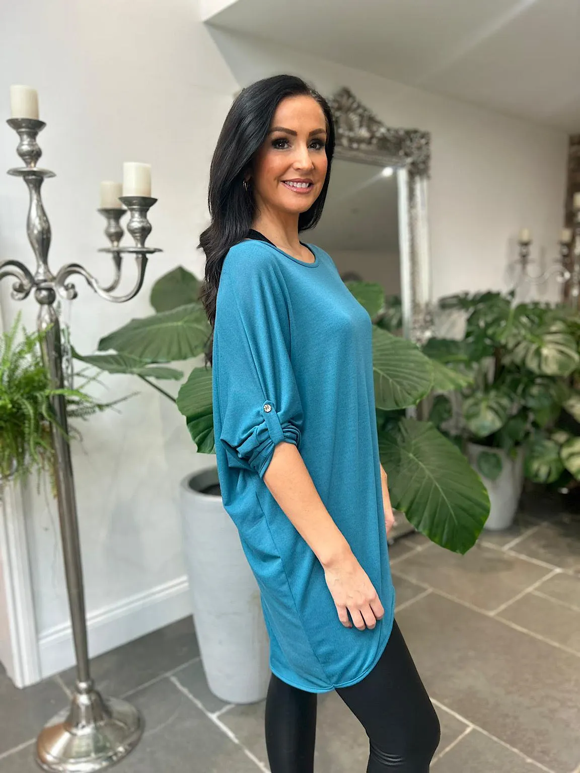 Teal Batwing Layered Tunic Gabby