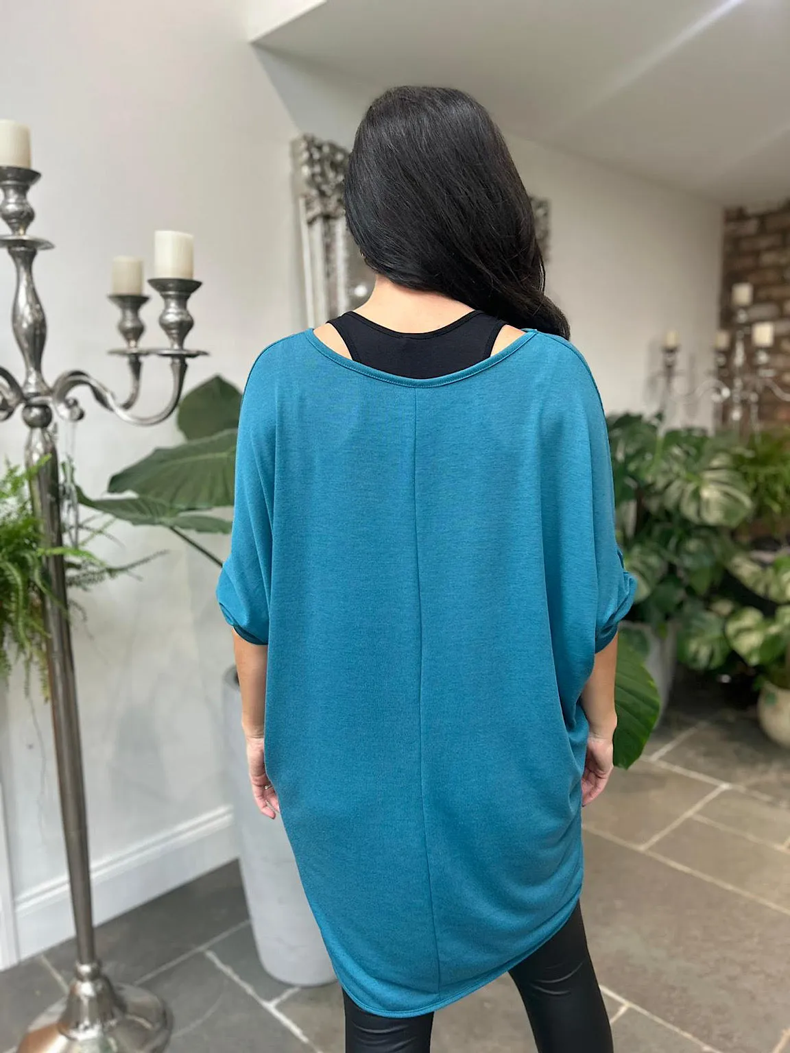 Teal Batwing Layered Tunic Gabby