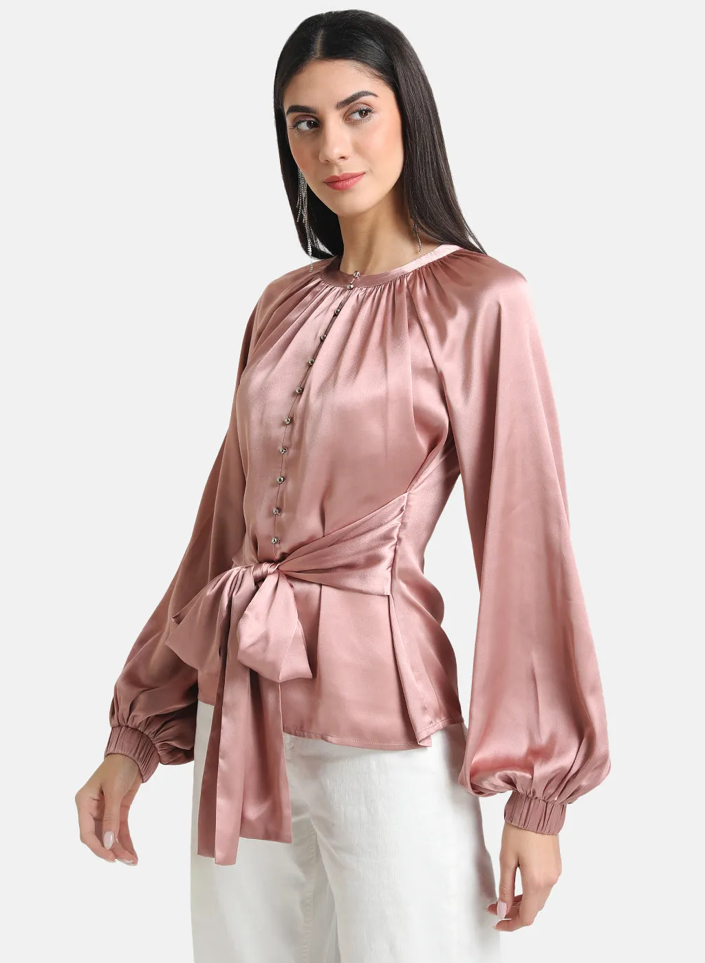 Tie-Knot Top With Puff Sleeves