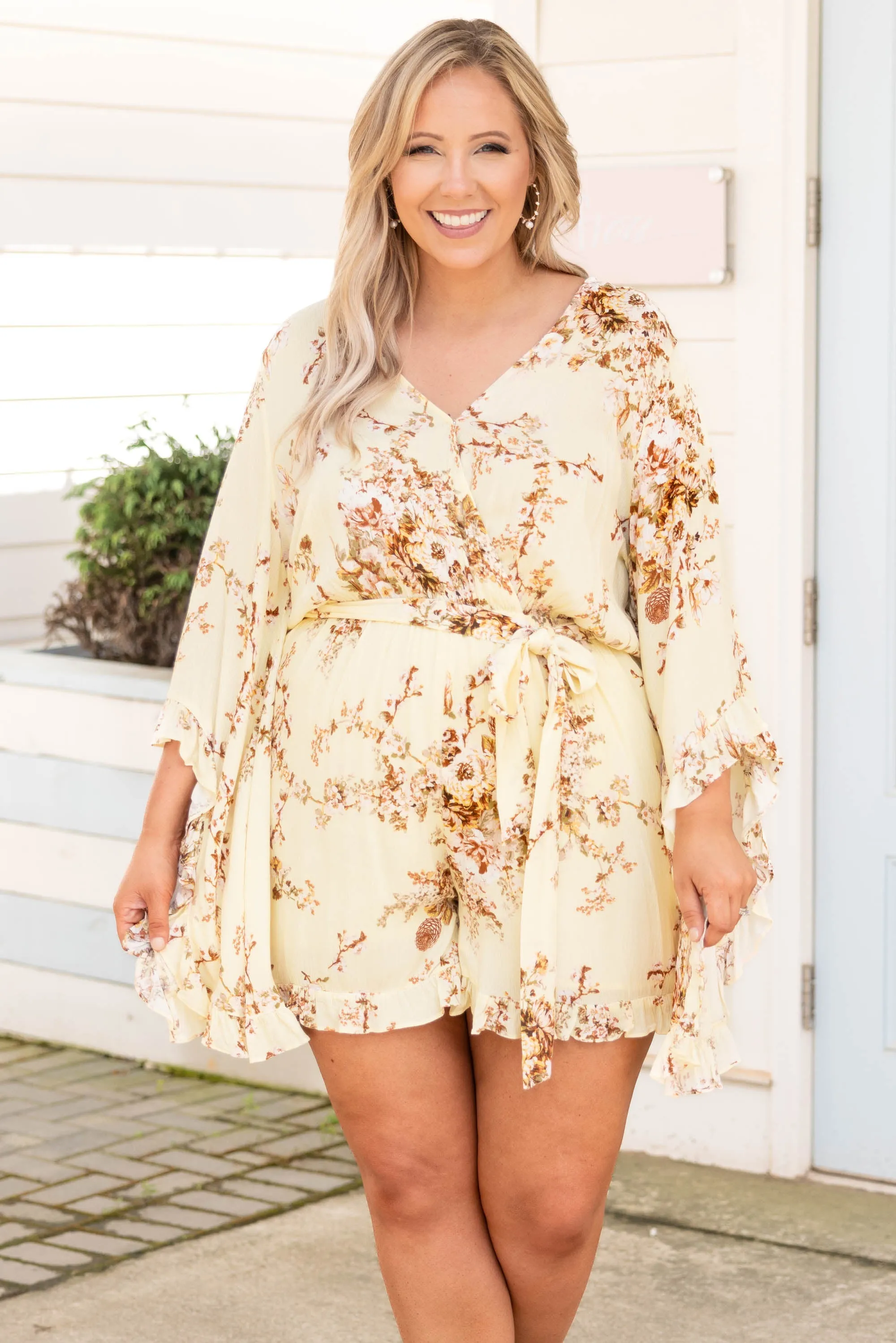 Twisted Memories Romper, Yellow