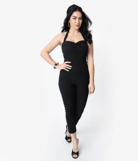 Unique Vintage 1950s Black Halter Marcel Jumpsuit