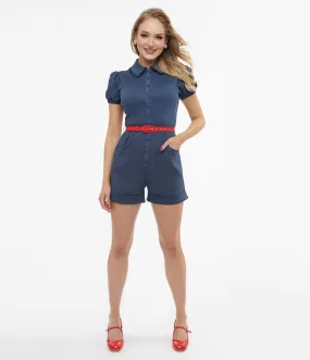 Unique Vintage 1950s Denim Bengaline Belted Romper