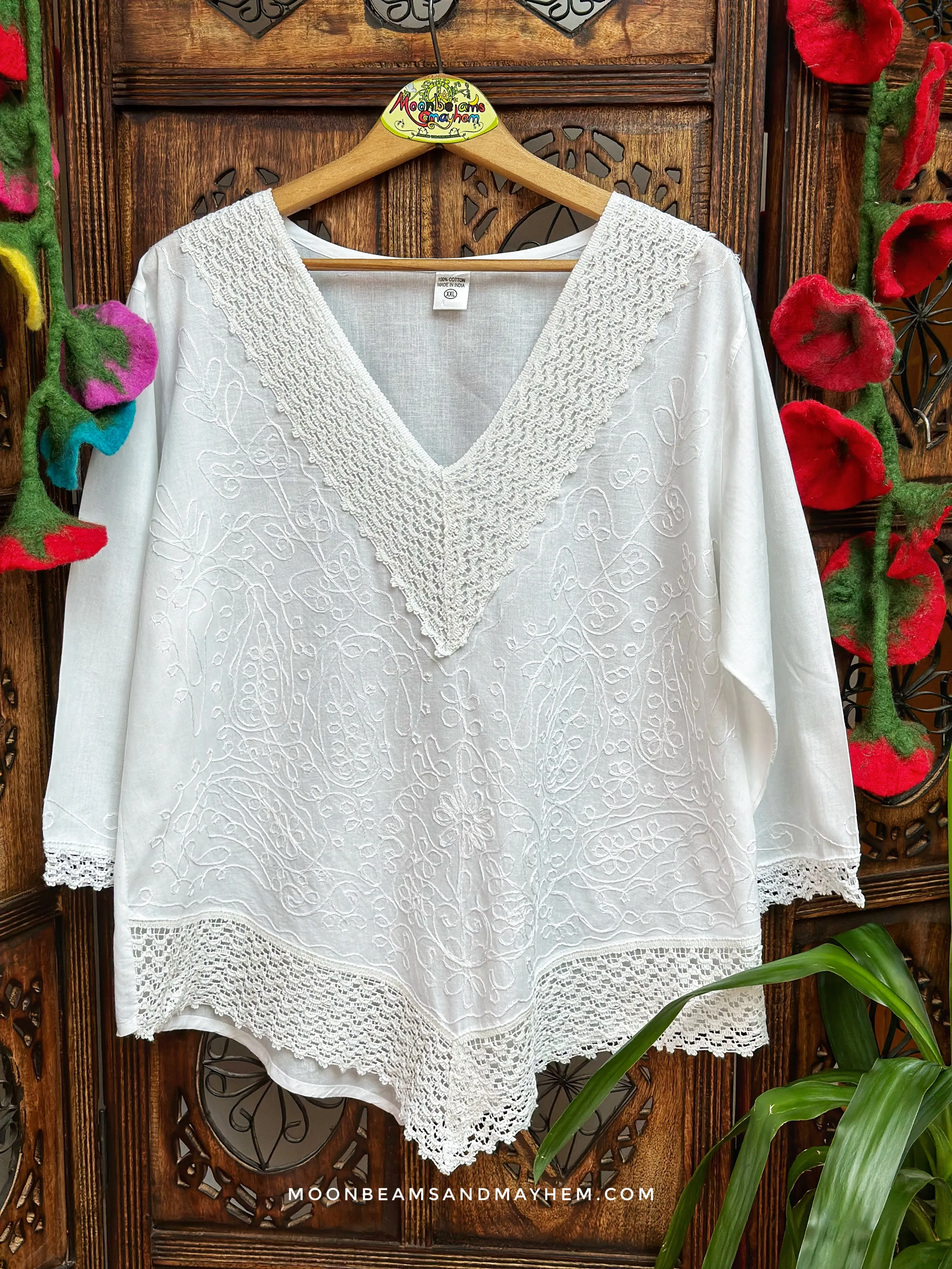 WHITE COTTON WILLOW TUNIC / TOP XL