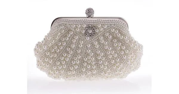 White Pearls Diamante Bling Bling Bridal Glamorous Evening Clutch Purse Jewelry Box