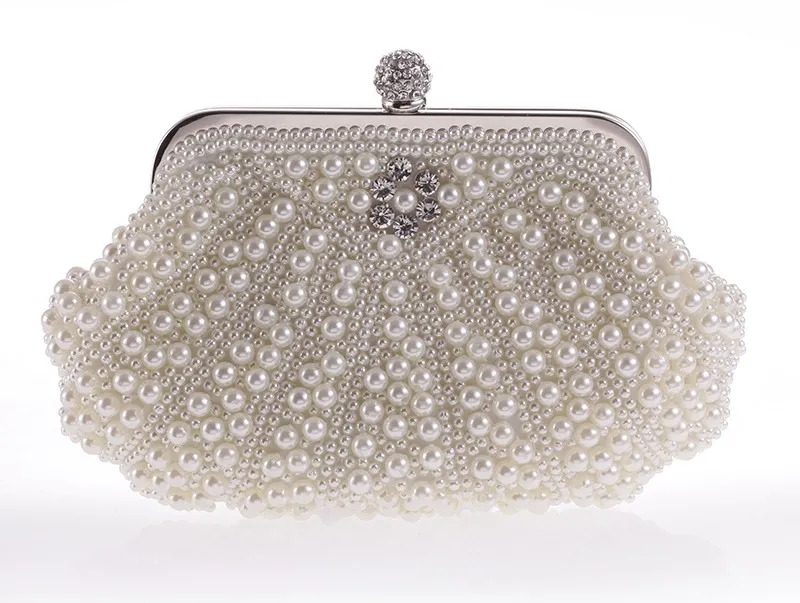 White Pearls Diamante Bling Bling Bridal Glamorous Evening Clutch Purse Jewelry Box