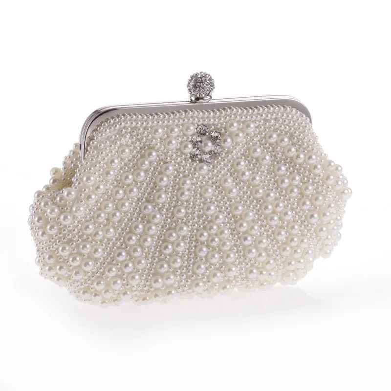 White Pearls Diamante Bling Bling Bridal Glamorous Evening Clutch Purse Jewelry Box