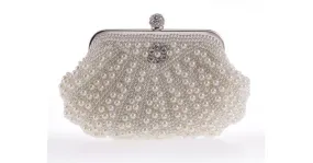 White Pearls Diamante Bling Bling Bridal Glamorous Evening Clutch Purse Jewelry Box