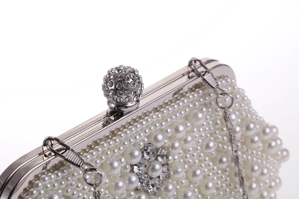 White Pearls Diamante Bling Bling Bridal Glamorous Evening Clutch Purse Jewelry Box