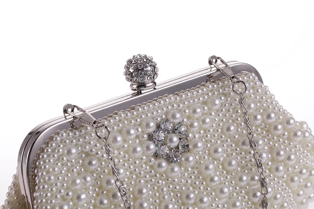 White Pearls Diamante Bling Bling Bridal Glamorous Evening Clutch Purse Jewelry Box