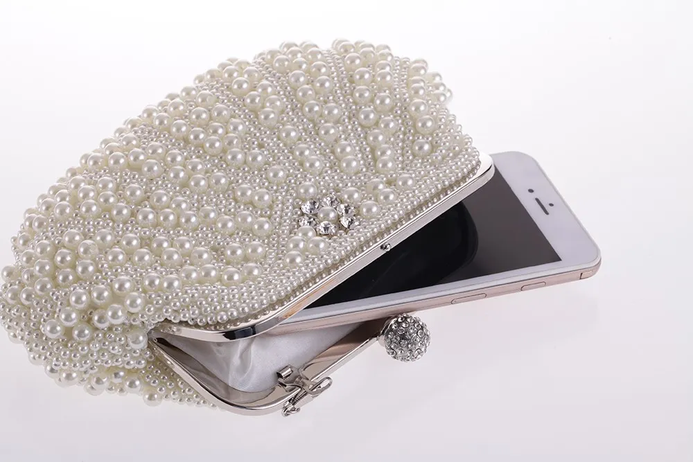 White Pearls Diamante Bling Bling Bridal Glamorous Evening Clutch Purse Jewelry Box