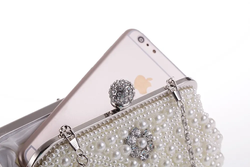 White Pearls Diamante Bling Bling Bridal Glamorous Evening Clutch Purse Jewelry Box