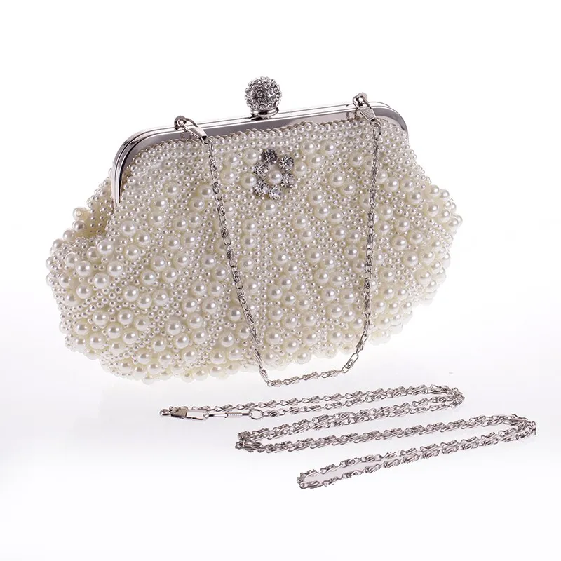 White Pearls Diamante Bling Bling Bridal Glamorous Evening Clutch Purse Jewelry Box