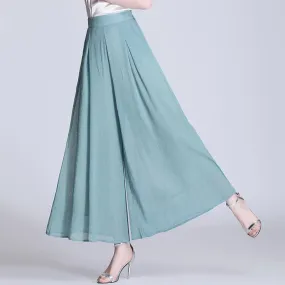 Women Culottes Loose Pant  Wide-Leg Ladies  Fashion  Elastic High-Waist Plus-Size Elegant Vintage Casual Chiffon  Trouser  Pant