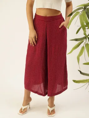 Womens Printed Culottes Maroon