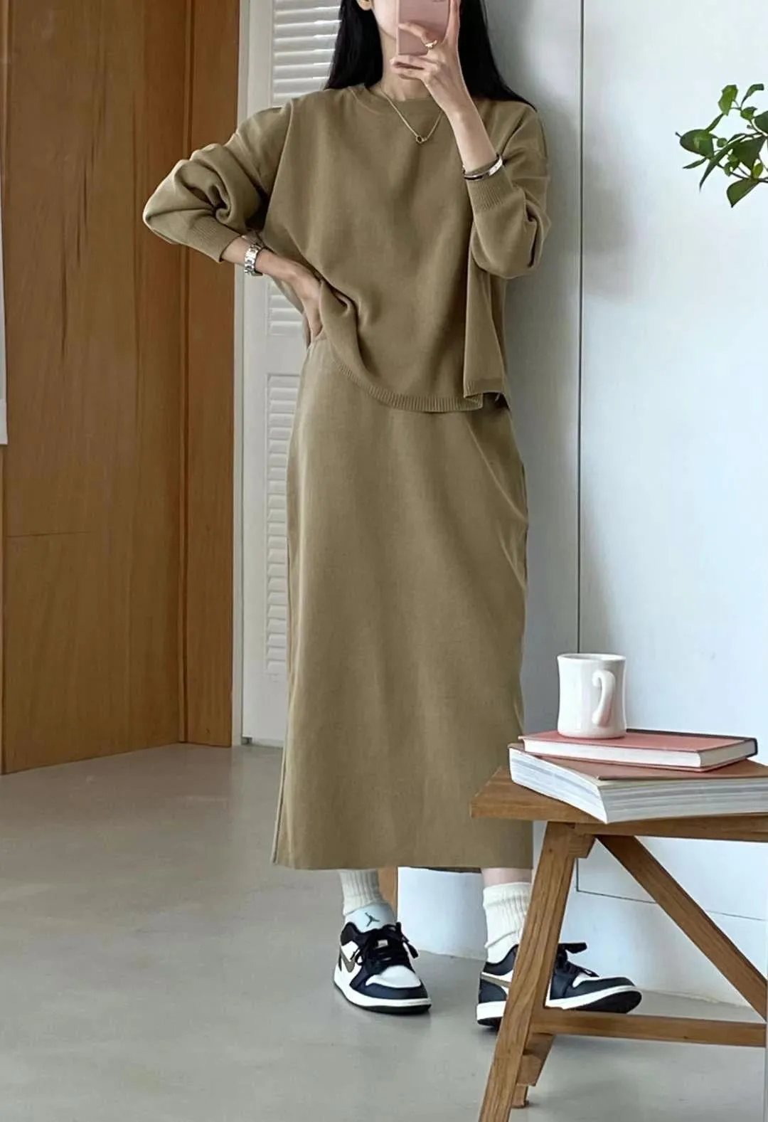 WS2023NOV325 (Skirt Set - Camel)