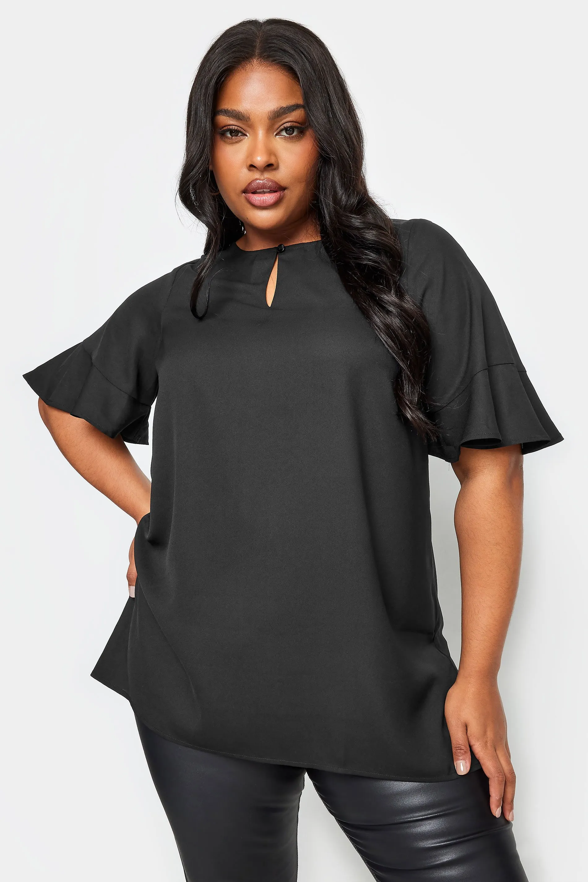 YOURS Curve Black Keyhole Tunic Top