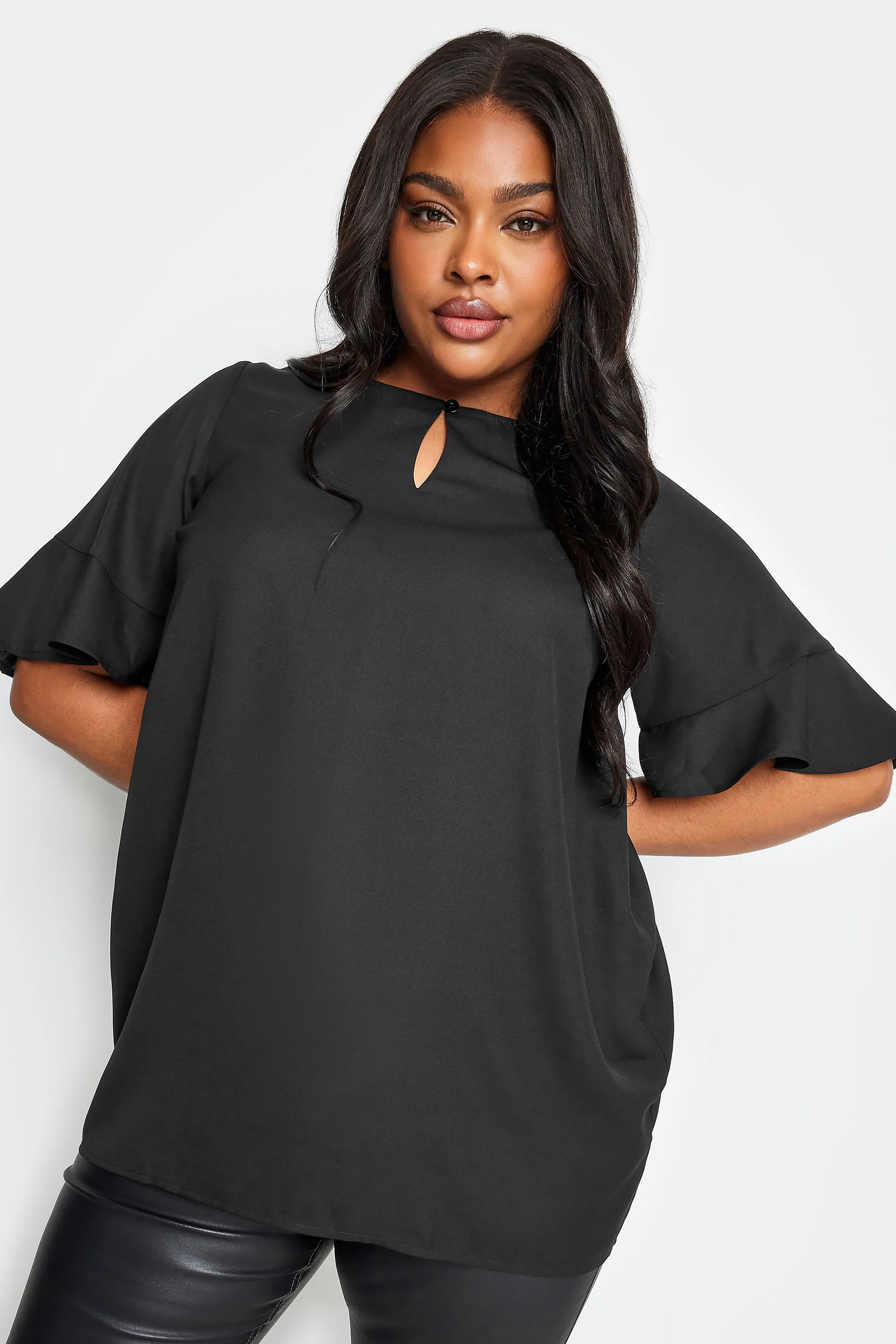 YOURS Curve Black Keyhole Tunic Top